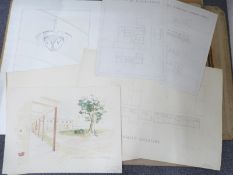 A folio of approximately 20 drawings by architecture student Philip Rowell, mostly dated 1940's,