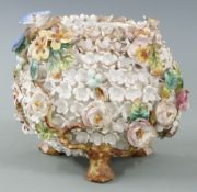 Meissen style ceramic pot with applied decoration, H11cm