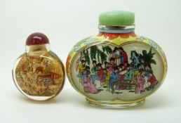 Japanese reverse painted glass scent bottle (5.5cm) and a Chinese scent bottle with enamel