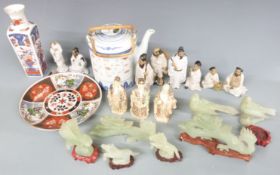 Japanese Imari ceramics, Chinese teapot with rice decoration, Chinese figures, resin figures,