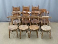 Approximately twelve elm and oak seated chairs, including three Gothic revival examples, all ex
