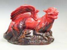 Royal Doulton veined flambé dragon with PD monogram to base, H19cm, L27cm