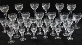 A large group of crystal drinking glasses including Stuart, Edinburgh and Royal Brierly