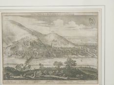 Matthaus Merian 17thC engraving of Heidelberg, Germany, 28 x 36m