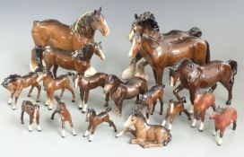 Approximately 16 Beswick brown horses and foals