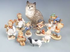 Beswick cat and dog figures, Goebel Hummel figures, tallest 20cm