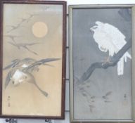 Two 19thC Japanese watercolours, one of geese the other an eagle, both 20 x 36cm