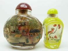 Two reverse painted glass scent bottles