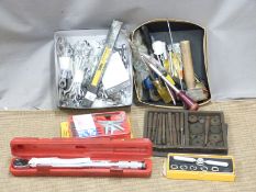Tap and die sets, large quantity of Britool spanners in sets, general workshop tools, proto torque