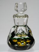 William Manson 'weight in a crate' paperweight scent bottle or inkwell with lampwork flowers and