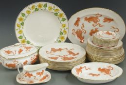 Wedgwood dinner service decorated in the Red Chinese Tigers pattern, eight place settings with
