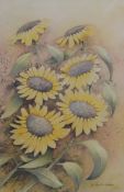 H Royston Hudson watercolour of sunflowers. 55 x 35cm, framed and glazed