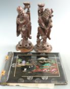 Pair of carved Chinese hardwood figures, 1950s Japanese lacquer photograph album relating to