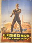 French World War II propaganda public information poster dated 1945, 'Retroussons Nos Manches ça ira