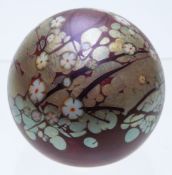 Okra glass paperweight signed to base '85, red Charnock design