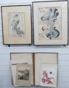 Two 19th/20thC Japanese prints, the first depicting an elegantly dressed lady 36 x 25cm, the