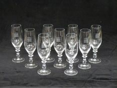 Nine House of Commons etched glasses, height 18.5cm