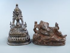 Two 19thC brass and bronze figures, one of a Ganesh and a deity, tallest 13cm