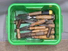 Quantity of woodworking tools, mostly chisels including Whitmore and other named examples.