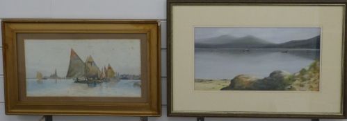 Two maritime scenes comprising N G Scott pastel of a bay with fishing boats, framed and glazed, 22 x