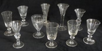 Ten 18thC and later ale, wine and similar drinking glasses, some with twisted and knobbed stems,