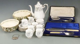 Royal Albert coffee service decorated in Silver Maple pattern, Masons Applique pedestal bowls, cased