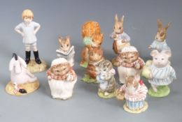 Twelve Beswick, Royal Albert and Royal Doulton figures including Beatrix Potter, Winnie the Pooh