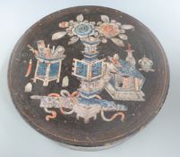 A 19th/ early 20thC Chinese lacquer box decorated with auspicious symbols, with sectional