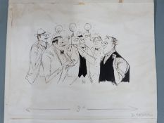 Attributed to Ronald Searle (1920-2011) pair of pen and ink cartoons, unsigned but from the same