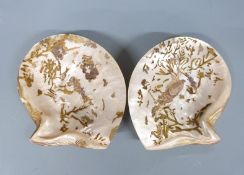 Pair of Chinese decorated mother of pearl shell dishes, maximum diameter 26cm