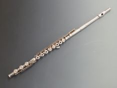 Artley of Conn. Indiana sterling silver Bb flute model No. 108-0, reg 4412594, in hard case with