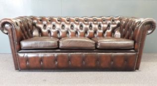 Chesterfield brown leather sofa, W185cm