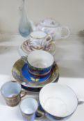 A collection of teaware including Crown Ducal, Noritake, Old Foley teapot, Japanese, KPM dishes,