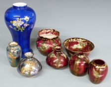 Crown Devon Fieldings lustre ware, vases and bowls, tallest 20cm