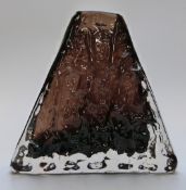 Geoffrey Baxter for Whitefriars Pyramid vase in cinnamon, pattern number 9674, 17.5cm tall.