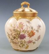 Royal Worcester blush ivory pot pourri of lobed form decorated with flowers, H20cm