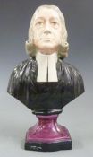19thC Staffordshire bust of John Wesley of the Methodist movement, H27cm