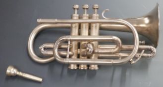 Rosehill nickel plated cornet, reg no 627137, in fitted carry case