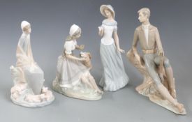 Four Nao figures including girl with pigs, tallest 29cm