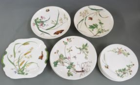 Minton hand decorated dessert service decorated with butterflies and flowers, 15 pieces