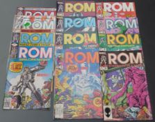 Twelve Marvel Comics ROM Spaceknight comprising 1, 3, 20, 31, 50, 55, 56, 58, 60 and 65.