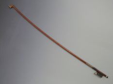 Violin bow by Otto Durrschmidt, octagonal stick, plain frog, three part button with mother of
