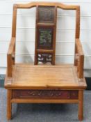 Chinese elm chair with carved back splat, H65 x W55cm