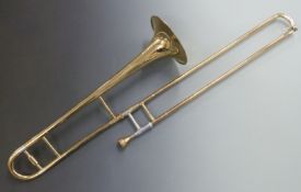 Blessing Scholastic Elkhart USA brass and plated trombone, serial no 257719 with Denis Wick London