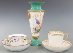 Derby 18thC porcelain cup and saucer, tea bowl and saucer and a 19thC porcelain vase decorated