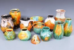 A collection of Art Deco/retro drip glazed ceramics including Beswick, Royal Venton, Shelley style