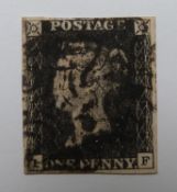 1840 1d Black, LF plate 4, 4 margins, black Maltese cross