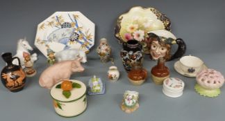 A collection of ceramics including a Minton Aesthetic period octagonal plate, Goebel Hummel figures,