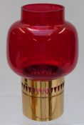 Hans-Agne Jakobsson Swedish oil lamp L63L with pierced brass base and red glass shade, Hans-Agne