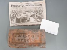 Local interest brick by S Jefferies, Stroud. Samuel Jefferies brickworks opened in 1860 and was